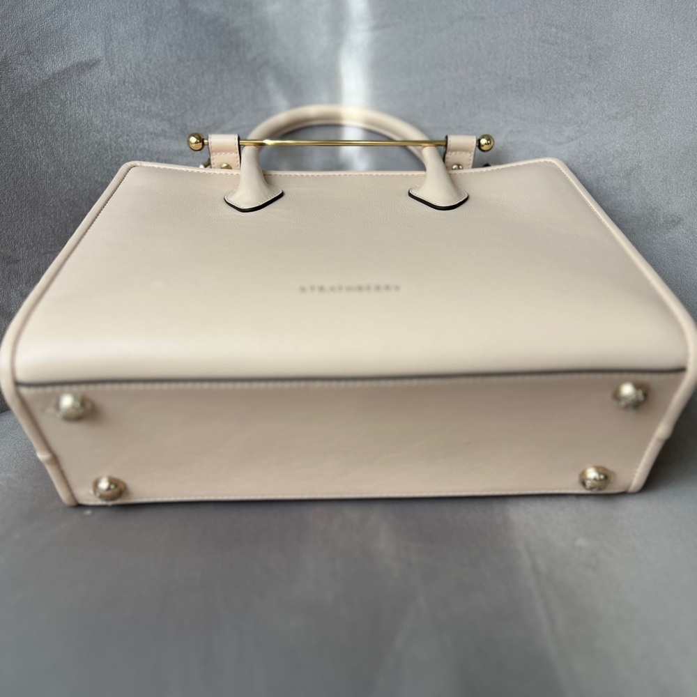 Strathberry Cream/Soft Peach Leather Top-Handle Tote with Gold Bar - Picture 2 of 6